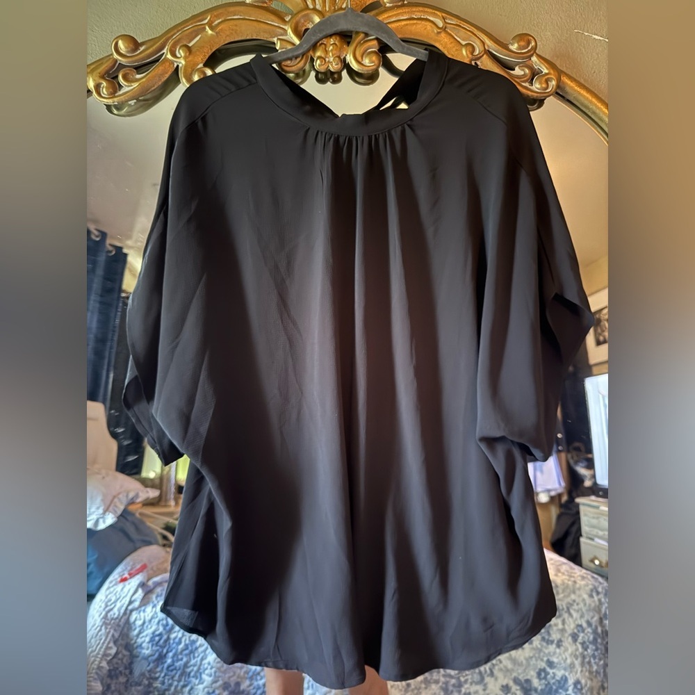 SHEIN tie neck elegant Black Blouse - Picture 2 of 9
